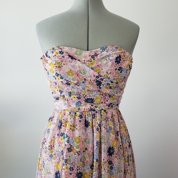 NWT Floral Strapless Hi-Lo Dress Small Flowy Strapless Pink Blush Pastel Wedding - Picture 2 of 7